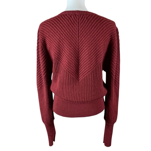 Anthropologie Bishop + Young Burgundy Chevron Ribbed Knit Sweater Long Sleeve S - Picture 2 of 4